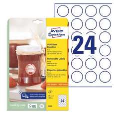 Etichete autoadezive albe, rotunde 24/A4, diam. 40mm, 10coli/cutie, L3415 Avery Zweckform