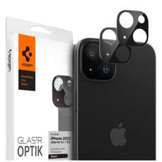 Folie sticla camera Glass tR Optik iPhone 15 / 15 Plus, Black, 2buc/set, Spigen