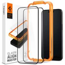 Folie sticla cu kit de montare Glass tR AlignMaster iPhone 15, 2 buc/pachet, Black, Spigen
