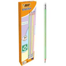 Creion grafit HB, cu guma, 12buc/cut, Eco Evolution Pastel, BIC