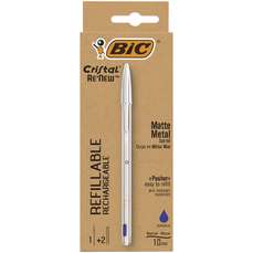 Pix cu capac + 2 rezerve, albastru, corp metal argintiu, BC997202, Bic