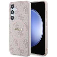 Husa de protectie pentru Samsung Galaxy S24, roz, 4G Leather Metal Logo MagSafe, Guess