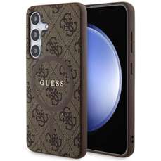 Husa de protectie pentru Samsung Galaxy S24, maro, 4G Leather Metal Logo MagSafe, Guess