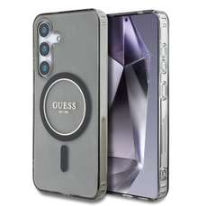 Husa de protectie pentru Samsung Galaxy S25, negru, Glitter Circle Classic Logo MagSafe, Guess