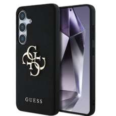 Husa de protectie pentru Samsung Galaxy S25, negru, PU Grained 4G Metal Logo, Guess