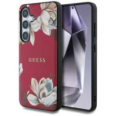 Husa de protectie pentru Samsung Galaxy S25, fuchsia, Grained Printed Flower Pattern MagSafe, Guess