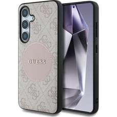 Husa de protectie pentru Samsung Galaxy S25, roz, 4G Round Patch Classic Logo MagSafe, Guess