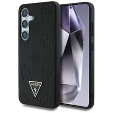 Husa de protectie pentru Samsung Galaxy S25, negru, Grained Hot Stamp Peony Pattern Triangle MagSafe, Guess