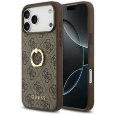 Husa de protectie pentru iPhone 17 Pro Max, maro, 4G Ring Stand Guess