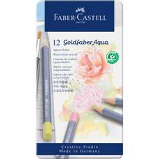 Creioane colorate acuarela, in cutie metal, 12culori pastel/set, Goldfaber Aqua, Faber Castell-FC114622
