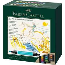 Markere pe baza de apa, 30culori/set, 2 varfuri, Pitt Artist Pen Dual Faber Castell-FC162030SD