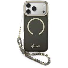 Husa de protectie pentru iPhone 17 Pro, Glitters Script Strap MagSafe, negru, Guess