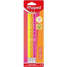 Creion cu guma, HB, 3buc/blister, Black'Peps Neon Maped(FSC)