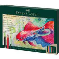 Creioane colorate acuarela, 17culori/set A.Durer, pensula + 3 markere Pitt Artist, Faber Castell-FC217552