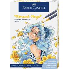 Markere sketch, 8culori/set, 2 varfuri, Goldfaber + 2 markere Pitt Artist Pen + creion grafit, Romantic Manga No.1, Faber Castell - FC164701