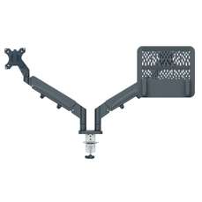 Suport monitor, 2 brate, cu fixare pe birou, suport pentru laptop inclus, gri, Ergo Leitz