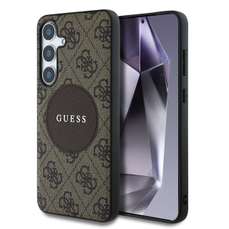 Husa de protectie pentru Samsung Galaxy S25 Plus, maro, 4G Round Patch Classic Logo MagSafe Guess
