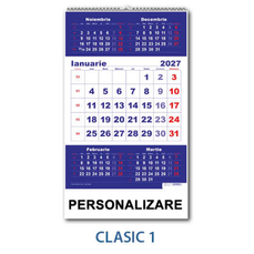Calendar triptic de perete 33cm x 48cm, 2027, albastru, Clasic 1 CR
