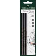 Creion carbune natural, 3buc/set, soft, mediu si dur Pitt Monochrome, Faber Castell-FC117498