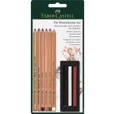 Creioane si accesorii pentru desen si schite, 9 piese/set, Pitt Monochrome, Faber Castell-FC112998