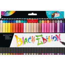 Marker, 50 culori/set, varf pensula, Brush Pens Black Edition, FaberCastell - FC116454