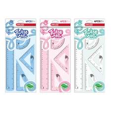 Set geometrie 4 piese color flexibile, diverse culori, Deli - DLEH23