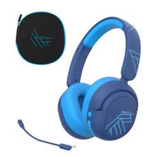 Casti pentru copii on-ear cu microfon, fara fir, Lion Kids, Blue, PowerLocus