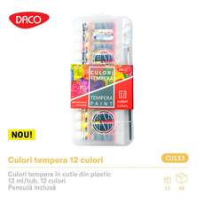 Tempera pe baza de apa, 12 culori + pensula, CU113 Daco