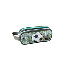 Penar neechipat, 2 fermoare, tip borseta, gri-minge fotbal, PE716N
