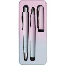 Set stilou si pix plastic, corp roz-bleu, varf M, Poly Flow, Faber Castell FC241054