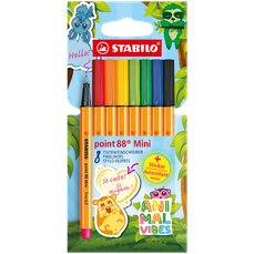 Liner 8 culori/set, varf 0,4mm, Point 88 Mini Animal Vibes Stabilo SW688807
