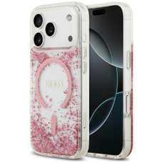 Husa de protectie pentru iPhone 18 Pro / 17 Pro, roz, Resin Bottom Glitter MagSafe, Guess