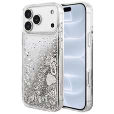 Husa de protectie pentru iPhone 18 Pro / 17 Pro, argintiu, Liquid Glitter Charms, Guess