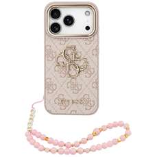 Husa de protectie pentru iPhone 18 Pro / 17 Pro,roz, Hardcase 4G Classic Logo with Strap, Guess