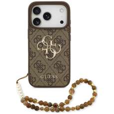 Husa de protectie pentru iPhone 18 Pro / 17 Pro, maro, Hardcase 4G Classic Logo with Strap, Guess