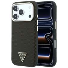 Husa de protectie pentru iPhone 18 Pro / 17 Pro, maro, Kevlar Triangle Logo MagSafe, Guess