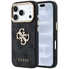 Husa de protectie pentru iPhone 18 Pro / 17 Pro, negru, Leather 4G Big Strass Logo, Guess