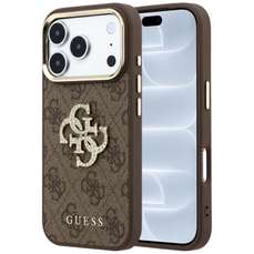 Husa de protectie pentru iPhone 18 Pro / 17 Pro, maro, Leather 4G Big Strass Logo, Guess