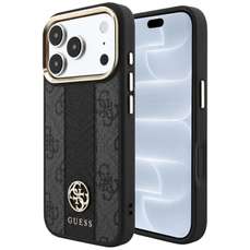 Husa de protectie pentru iPhone 18 Pro / 17 Pro, negru, Leather 4G Stripe Round Classic Logo MagSafe, Guess
