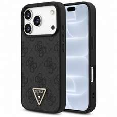 Husa de protectie pentru iPhone 18 Pro / 17 Pro, negru, Leather 4G Triangle Strass MagSafe, Guess