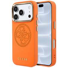Husa de protectie pentru iPhone 18 Pro / 17 Pro, portocaliu, Leather Perforated 4G Logo MagSafe, Guess