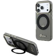 Husa de protectie pentru iPhone 18 Pro / 17 Pro, negru, Ring Stand Script Metal Logo MagSafe, Guess