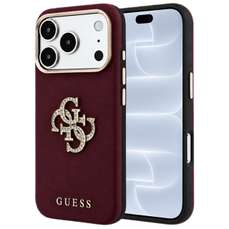 Husa de protectie pentru iPhone 18 Pro / 17 Pro, burgundy, Smooth Big Strass Logo, Guess