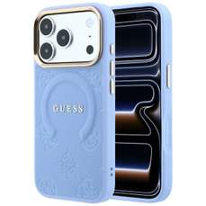 Husa de protectie pentru iPhone 18 Pro / 17 Pro, bleu, Saffiano Peony & Ring MagSafe, Guess