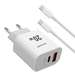 Incarcator retea, USB si USB-C, 20W, cablu USB-C inclus, 1m, alb, Lemontti