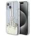 Husa de protectie pentru iPhone 15, transparent, Liquid Glitter Gold Stripe, Guess