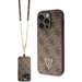 Husa de protectie pentru iPhone 15 Pro, maro, PU 4G Strass Triangle Metal Logo cu curea Crossbody, Guess