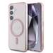 Husa de protectie pentru Samsung Galaxy S25, roz, Glitter Circle Classic Logo MagSafe, Guess