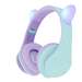 Casti pentru copii on-ear cu microfon, fara fir, P2 Kids Cat Ears, Purple/Teal, PowerLocus