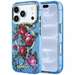 Husa de protectie pentru iPhone 18 Pro / 17 Pro, light blue, Glitter Blossom Roses MagSafe, Guess